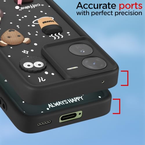 Image of Pikkme Back Cover for iQOO Z9 5G | 3D Bear Silicone Cute & Fun Coffee Cartoon | Full Body Protection Bumper Case (Black)