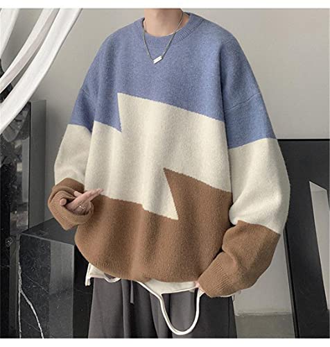 Men O-Neck Oversized Sweater Hip Hop Korean Style Loose Patchwork Pullover Knitwear Sweater2