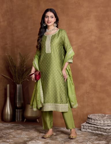 Image of Amazon Brand - Myx Women Embroidered Kurta Set with Designer Dupatta (Available in Plus Sizes)