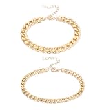2PCS Gold Anklets for Women, Waterproof Minimalist Cuban Link Chain Dainty Layered Ankle Bracelets Adjustable Size, Minimalist Jewelry for Women’s Stylish