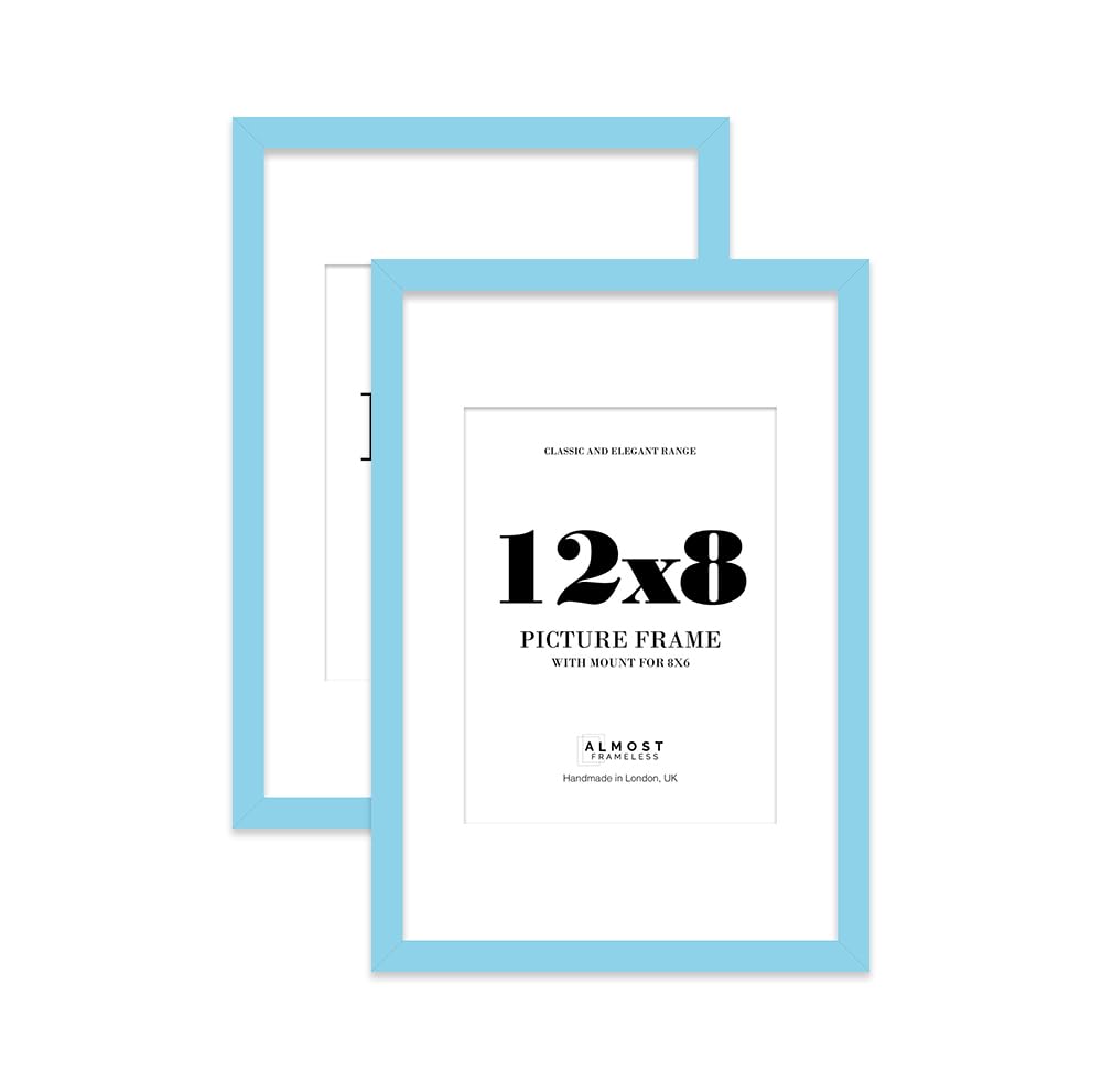 Light Blue Picture Frame 12x8 With 8x6 Mount for Photos - Wall & Table Display, Landscape or Portrait, 2 Pack