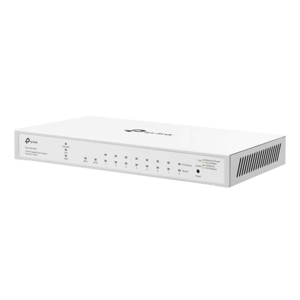 TP-Link Festa FS310GP, 10 Puertos con 8 Puertos PoE+, gestión Gratuita en la Nube, enrutamiento estático, VLAN, ACL e IGMP Snooping, Total 61 W PoE, Salida PoE de 30 W por Puerto, Interruptor PoE