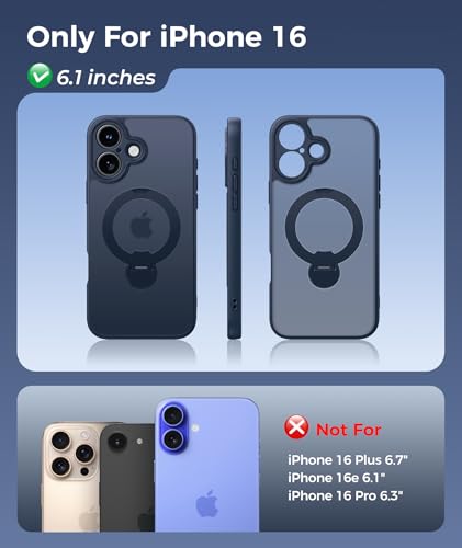Image of FNTCASE for iPhone 16 Case: [360 Spin Magnetic Stand] [Compatible with Magsafe] [Screen Protector] Translucent Matte Military Grade Shockproof Full Camera Protective Phone Cover - Deep Blue