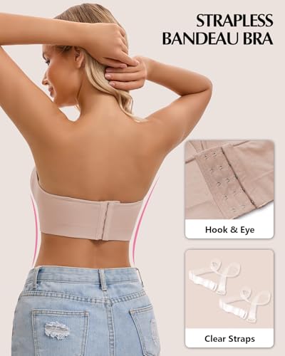 Image of Strapless Bra for Women Bandeau Bras Seamless Wireless Padded Tube Top T Shirt Bra