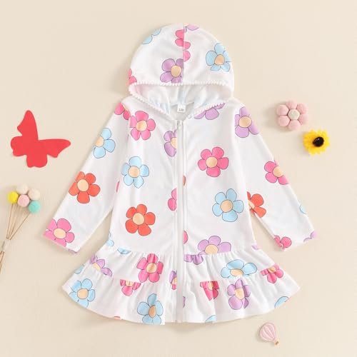 Mubineo Toddler Girl Long Sleeve Swimsuit Cute Beach Dress Floral Cover Ups Ruffle Bathing Suit Cover Up Kids Swimwear2