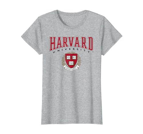 Harvard University Veritas Red Crest T-Shirt, Women, Heather Grey, X-Small