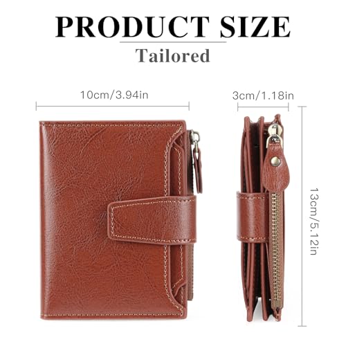 Image of GOIACII Leather Women's Wallet RFID Blocking Credit Card Holder Brown | Compact, Small, Trifold Billfold with Zipper Coin Pocket, 4 ID Windows