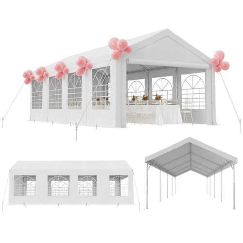 TRIUMPHKEY Partyzelt Pavillon 4x8 Wasserdicht Stabil Gartenzelt UV Schutz 50+ Zelt 170g PE Plane Festzelt Bierzelt Gartenpavillon für Garten, Party, Festival, Hochzeit, weiß