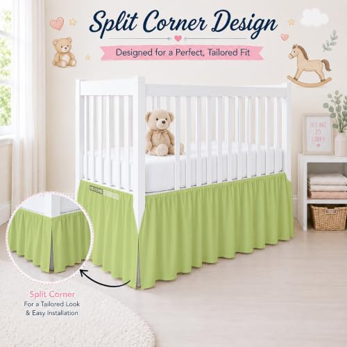 Image of Crib Bed Skirt Dust Ruffle with Split Corners Cotton, 14 inch Drop, Sage | Nursery Standard Crib Bedding Bed Skirt for Baby Boys and Baby Girls. Hides Under-Crib Storage for a Neat Appearance