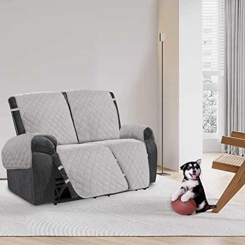 Hdcaxkj Loveseat Recliner Cover 4-Pieces Anti Slip Double Recliner Sofa Covers 2 Seat Water Repellent Reclining Love-Seat Slipcover Quilted Couch Cover Pet Dog Furniture Protector (2 Seat, Light Gray) #TOP1
