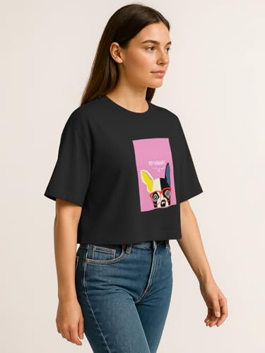 Image of HELLCAT Beige Printed Loose Fit Crew-Neck Crop T-Shirt for Women