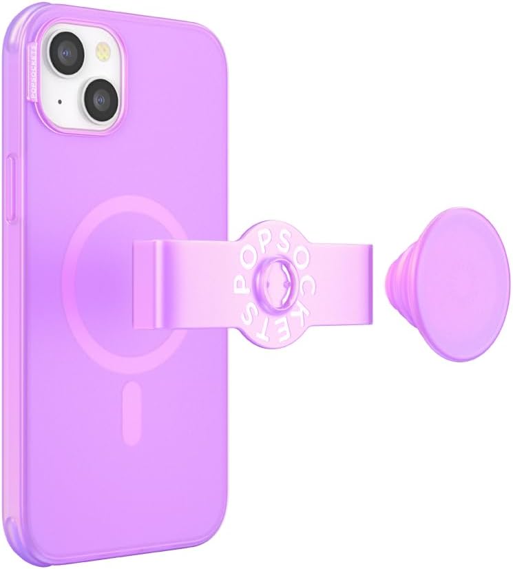 PopSockets iPhone 14 Plus Case with Phone Grip and Slide Compatible with MagSafe, Phone Case for iPhone 14 Plus, Wireless Charging Compatible - Pink Opalescent