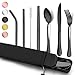 Homikit Campingbesteck, 9-teilig Tragbares Reisebesteck Outdoorbesteck, Edelstahl Camping Besteck Set Messer Gabel Löffel Essstäbchen Metallstrohhalme Reinigungsbürste, Etui & Tasche, Schwarz