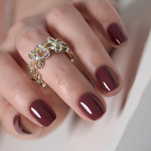 Image of CurvLife Extra Short Square Press On Nails, Burgundy, Berry Dusk, Soft Gel
