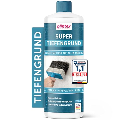 PLINTEX® Super Tiefengrund Innen & Außen 1000ml für ca. 5 m² - Haftgrund für saugende & nicht-saugende Untergründe - Grundierung für Fliesen, Beton, Wand, & Holz, geruchsarm & lösemittelfrei