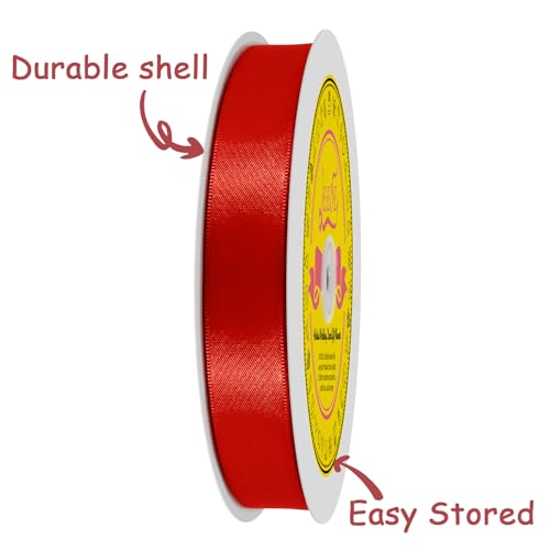 Image of Double Face Red Satin Ribbon 7 /8 inch X 100 Yards Polyester Red Ribbon for Gift Wrapping Very Suitable for Weddings Party Hair Bow Invitation Decorations and More