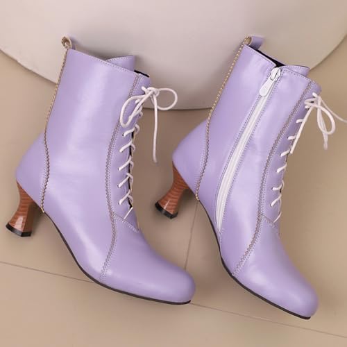 Bottines Victorian violettes en grande pointure 48 avec talons carrés - 5