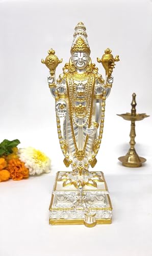 Image of Gold Art India Lord Tirupati Balaji Idol with Garuda Murti for Mandir Pooja Room Lord Vishnu Shree Venkateswara Swamy Statue God Balaji Home Decor Showpiece Gift Living Room (Gold Silver Plated)
