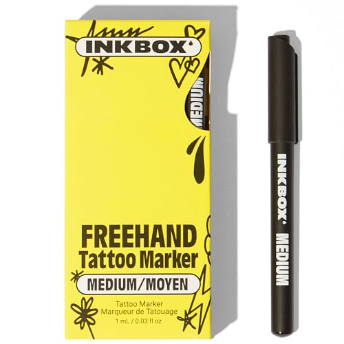 Inkbox Freehand Tattoo Marker – Medium Tip, Lasts up to 10 days, For All Skin Tones, Water-Resistant, Cruelty-Free & Vegan | Long-Lasting Temporary Tattoo Pen, All Artists Skill Levels -1 Count