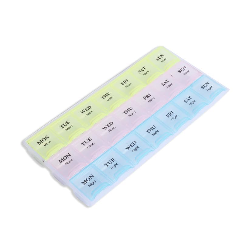 Extra Care Pill Medicine Organizer 7-Day-Weekly Pill Case 21 Compartments Colorful Weekly Travel Pill Planner, Portable Kits,Dust-Proof Box Set of 1-image-42