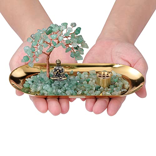 Top Plaza Incense Holder For Sticks Incense Stands Trays Burner Green Aventurine Healing Crystals Stones Money Tree Holder For Yoga Meditation Buddha Statue Home Decor Housewarming Gifts #TOP4