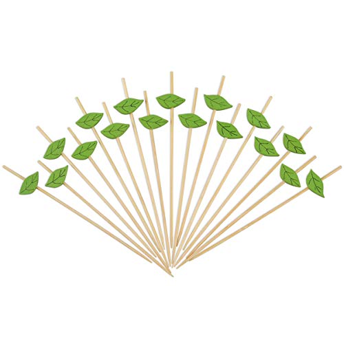 Green Leaf Cocktail Picks Bamboo Skewers for Fruit Kabobs Appetizers Drinks 4.7 Inch