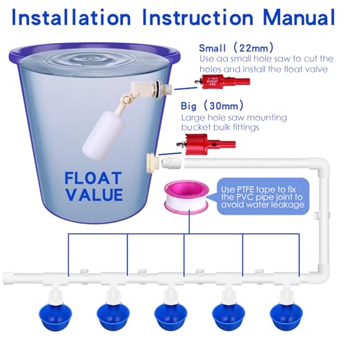 Tiangrid SON-TIANGRID-18 49 Pcs Automatic Chicken Waterer System Includes Chicken Water Cups 1/2 Inch Pvc Tee Fittings thumb #4