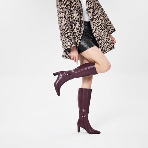 Image of GENSHUO Knee High Boots for Women Comfy Flat Heel Vintage Square Toe Fall Winter Solid Side Zipper Costume Knight Booties