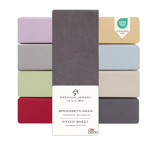 DarBene Juego de 2 sábanas bajeras de 90 x 200 cm, tejido jersey 100 % algodón peinado, transpirable, supersuave sábana bajera de hasta 30 cm de altura del colchón, Öko-Tex, antracita