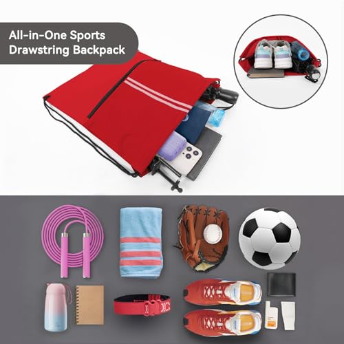 Image of Drawstring Backpack Large Sports Draw String Bag for Women and Men (Red)