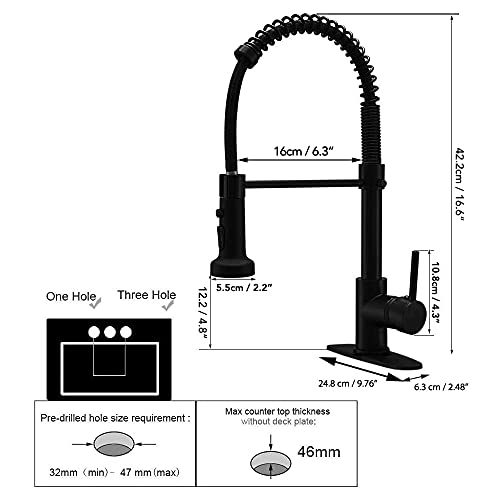 Besy Commercial Kitchen Faucet With Pull Down Sprayer, Solid Brass High-Arc Single Handle Single Lever Spring Rv Kitchen Sink Faucet With Pull Out Sprayer, 3 Function Laundry Faucet, Matte Black #TOP5