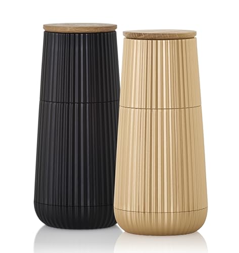 AdHoc MP153 Scape Pfeffer- und Salzmühlen Set, Relief-Design, Schwarz & Gold, mit CeraCut® Keramikmahlwerk, stufenlos einstellbar, leicht & benutzerfreundlich, in Geschenkverpackung