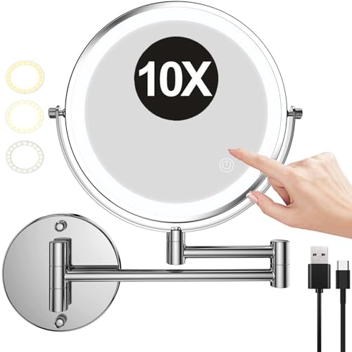 Washcadg 8�C���` �ǎ��t���[�d��LED���C�g�t�����C�N�A�b�v�o�j�e�B�~���[ 3�F�����A���ʊg��HD�R�X���e�B�b�N�~���[�A�o�X���[�� 360°���߉\�ȃV�F�[�r���O�~���[�A�V���o�[�A10X