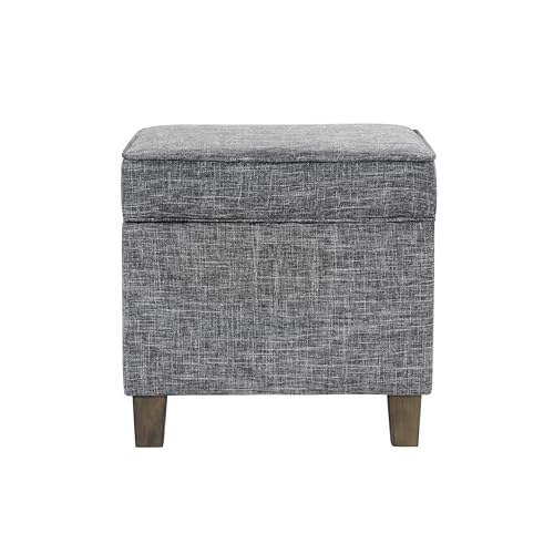 Image of HomePop Home Decor | K7342-F2182 | Classic Square Storage Ottoman with Lift Off Lid | Ottoman with Storage for Living Room & Bedroom, Slate Grey Large