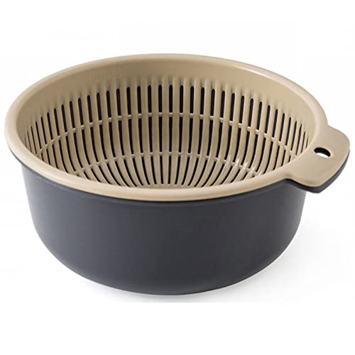 Kitchen Strainer Colander Bowl Sets, 2-in-1 Washing Bowl and Strainer Double-Layer Plastic Fruits Vegetable Washing Basket for Cleaning Washing Mixing(L-Round)