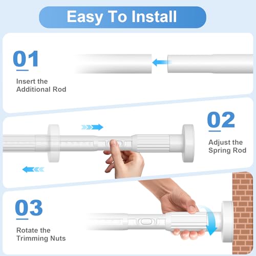 Image of 2Pack Long Tension Rod 39-144inch White Tension Curtain Rods no Drilling | 1.26 inch Diameter Outdoor Curtain Rod for Patio,Windows,Anywhere Heavy Duty Spring Rods Adjustable