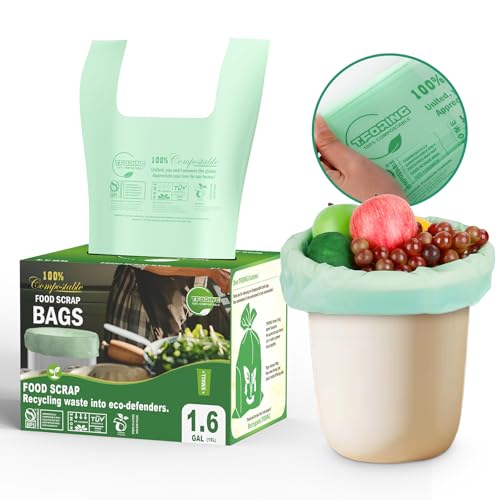 T.FORING Small Compost Bags with Handle Tie,1.6 Gallon Compostable Food