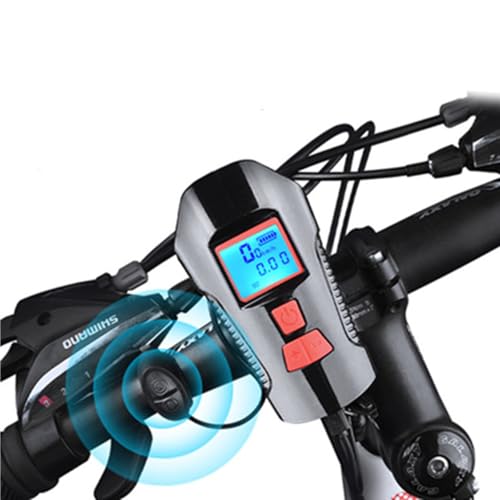 220LM LED Bike Front Light with Horn & Speedometer, USB Rechargeable IP4 Waterproof ABS Flashlight, 3-5h Runtime Night Riding Headlight with Tailight for Mountain Road Bikes (Black) by cheyue - Used condition - Image 6