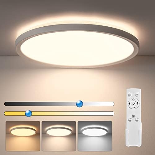 BestLuz LED Flush Mount Ceiling Light Fixture with Remote, Waterproof 12 Inch Ultra-Thin Modern Round Fixture with Nightlight, 3000K/4000K/6500K Selectable and Dimmable for Bedroom/Kitchen/Bathroom