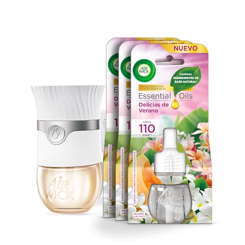 Air Wick Ambientador Eléctrico - Aparto y Recambios de ambientador casa con Aroma a Delicias de Verano, 1 Aparato + 3 recambios Multicolor