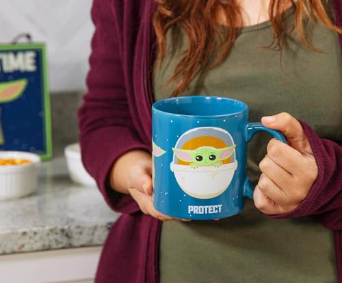 Image of Silver Buffalo Star Wars The Mandalorian The Child Baby Yoda Grogu Protect Attack Snack Ceramic Coffee Mug, 20-Ounces