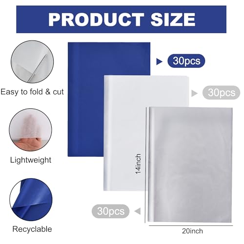 Image of BEISHIDA 90 Sheets Blue White Silver Tissue Paper Bulk, Wrapping Tissue Paper for Gift Bags, 14 x 20 Inch Gift Wrap for Birthday Graduation Wedding DIY Crafts Decor Holiday Flowers