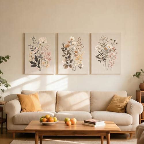 AUUAUU 3-Pcs Boho Botanical Floral Wall Art Canvas Painting 16x24 Inches by AUUAUU - Used condition - Image 3