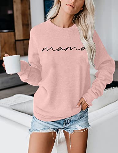 ASTANFY Womens Crewneck Sweatshirt Mama Letter Print Long Sleeve Loose Fashion Pullover Top3