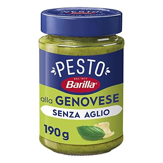 Barilla Pesto alla Genovese senza Aglio con Basilico Fresco Italiano e Parmigiano Reggiano DOP, Senza Glutine, Sugo Pronto Per Pasta, 190 g