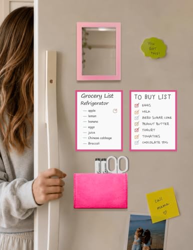 Image of Magnetic Locker Accessories Kit - 5pcs With Mirror, Dry Erase Board, Pen Holder, Magnets for School, Refrigerator, Office Cabinet (Pink)