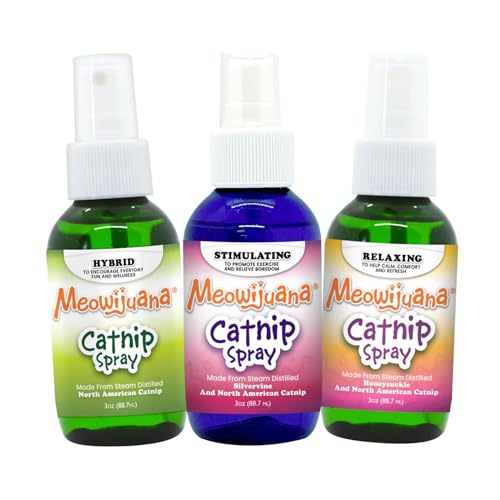 Meowijuana Catnip & Silvervine Spray Trio - 3 oz | High Potency Formula | Natural Formula for Pet Owners & Multi-Cat Households | Enhance Playtime & Relaxation | Perfect for New Cat Owners