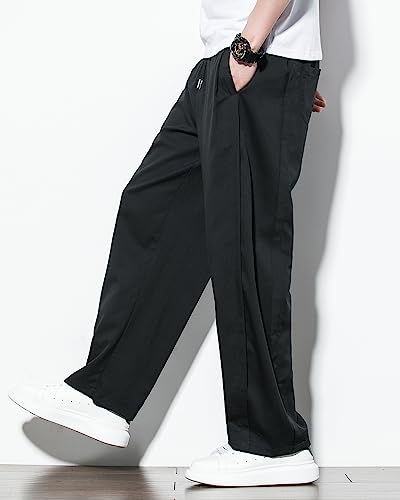 INVACHI Men's Casual and Formal Pants Drawstring Waist Workwear Wrinkle-Resistant Side Pleated Patchwork Pants3