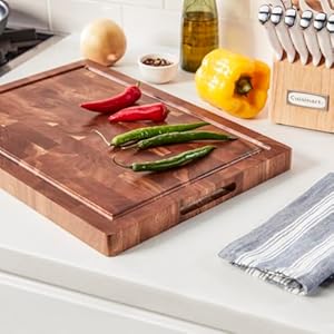 Cuisinart 17 reversible end grain acacia cutting board embedded handles  urban country home decor