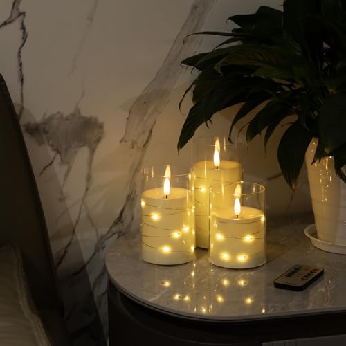 Image of Flameless Candles, Battery Operated LED Candles with Remote and Timer Flickering Flameless Candle for Romantic Ambiance and Home Halloween Decor Durable Acrylic Shell with Embedded Star String